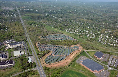Photo: An aerial photo of the Lilly-KDC solar installation in Branchburg. Photo Credit: Lilly-KDC