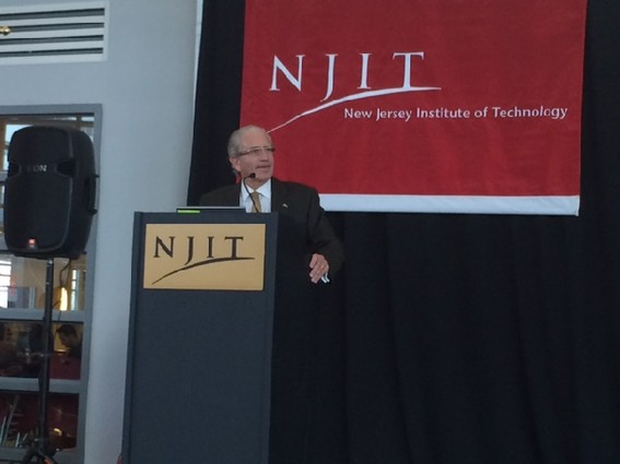 Photo: NJIT president Joel Bloom discusses networking opportunities at the Showcase. Photo Credit: Esther Surden