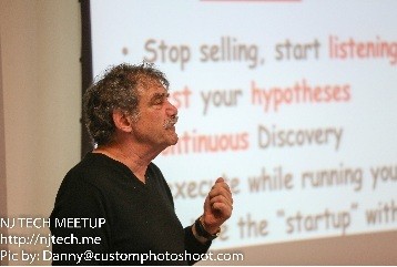 Photo: Bob Dorf, speaking at the NJTech Meetup in January, discussed customer development. Photo Credit: Danny@Customphotoshoot.com