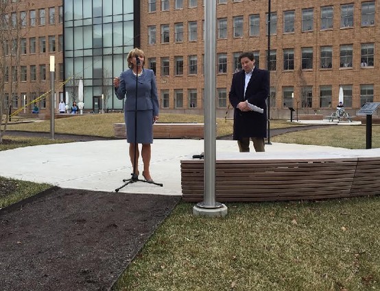 Photo: Lt. Gov. Kim Guadagno with Marcus Weldon at the garden dedication at Bell Labs. Photo Credit: Steven Galante