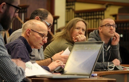 Photo: The judges listen to pitches at Hack Jersey. Photo Credit: Ryan Miller