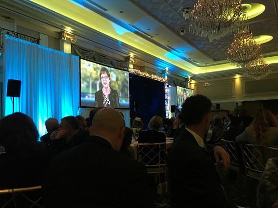 Photo: There were hundreds of people in the room for the 2017 New Jersey Tech Council Awards dinner, but we got this shot of Judith Sheft who has advanced tech entrepreneurship at NJIT for years, being awarded the Martinson-Ballen award. To us, Judith represents how one person can help change the landscape for tech in New Jersey. Photo Credit: Esther Surden
