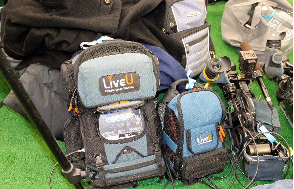 Photo: LiveU portable uplink backpacks ready for work. Photo Credit: LiveU