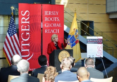 Photo: Lt. Gov. Kim Guadagno came to Rutgers to discuss the creation of a council on innovation in N.J. Photo Credit: Rutgers