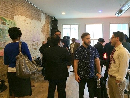 Photo: Some 80 people came to Seed Gallery in Newark to help launch Converge, a pop-up coworking space that will be free on Thursdays during the summer. Photo Credit: Esther Surden