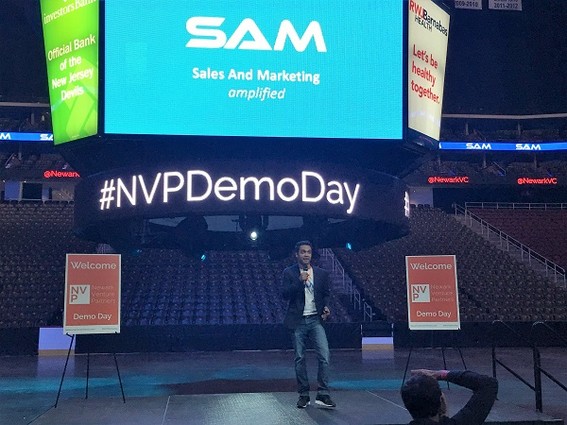 Photo: Raz Choudhury, cofounder and CEO pitched SAM, is a fully integrated sales and marketing platform. Photo Credit: Esther Surden