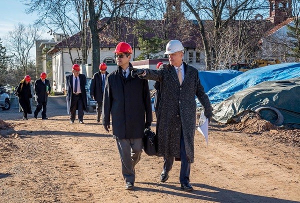 Photo: Montclair State University's Dean Gurskis and Sony's Shigeki Ishizuka tour the construction site for the University's new School of Communications and Media. Photo Credit: Mike Peters 