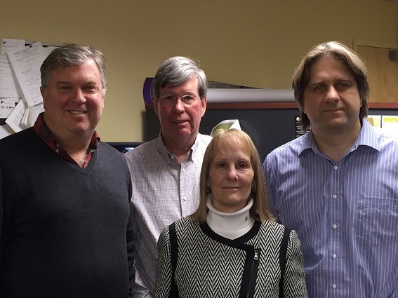 Photo: L-R in back:CFO-Steve Literati; VP of Engineering and cofounder Karl Beeson. In front, VP of Research and Development and cofounder, Gene Parilov, PhD and Mary Potasek, CEO. Photo Credit: Courtesy Simphotek