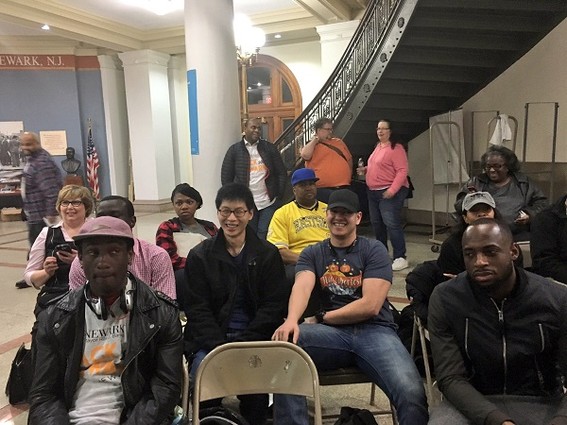 Photo: Some members of the audience watching demos at HackNewark Photo Credit: Esther Surden