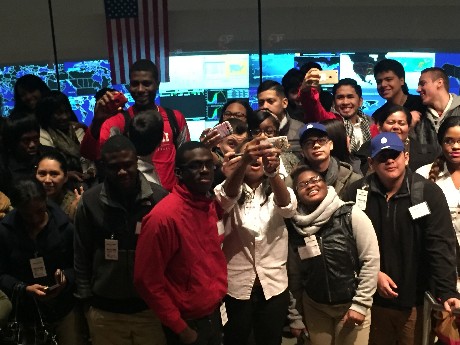 Photo: Roselle students from Abraham Clark High School visited the GNOC. Photo Credit: Ellen Webner, AT&T