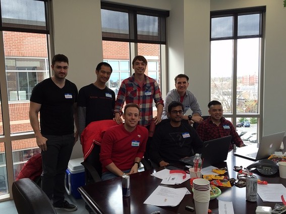 Photo: Rutgers Coding Bootcamp Team Red Lobsters won the hackathon. Photo Credit: Courtesy V12 Group