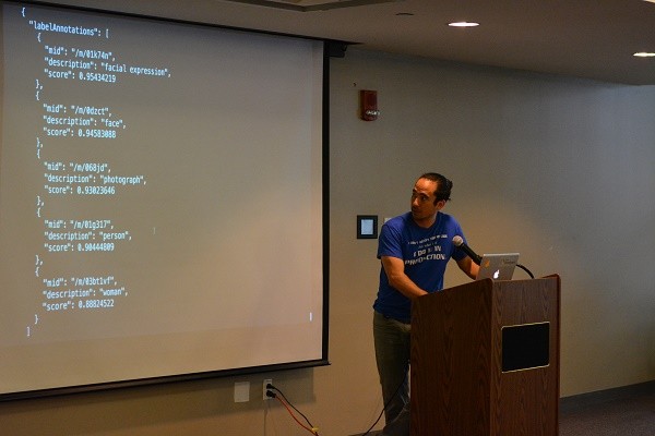 Photo: Todd Nakamura, founder of GDG North Jersey, giving a demo of the APIs Photo Credit: Hazel Lee, The Ideas Maker