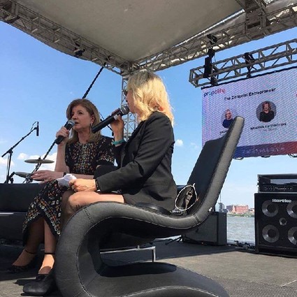 Photo: Laurel Touby interviews Arianna Huffington at Propelify. Photo Credit: Propelify via Instagram